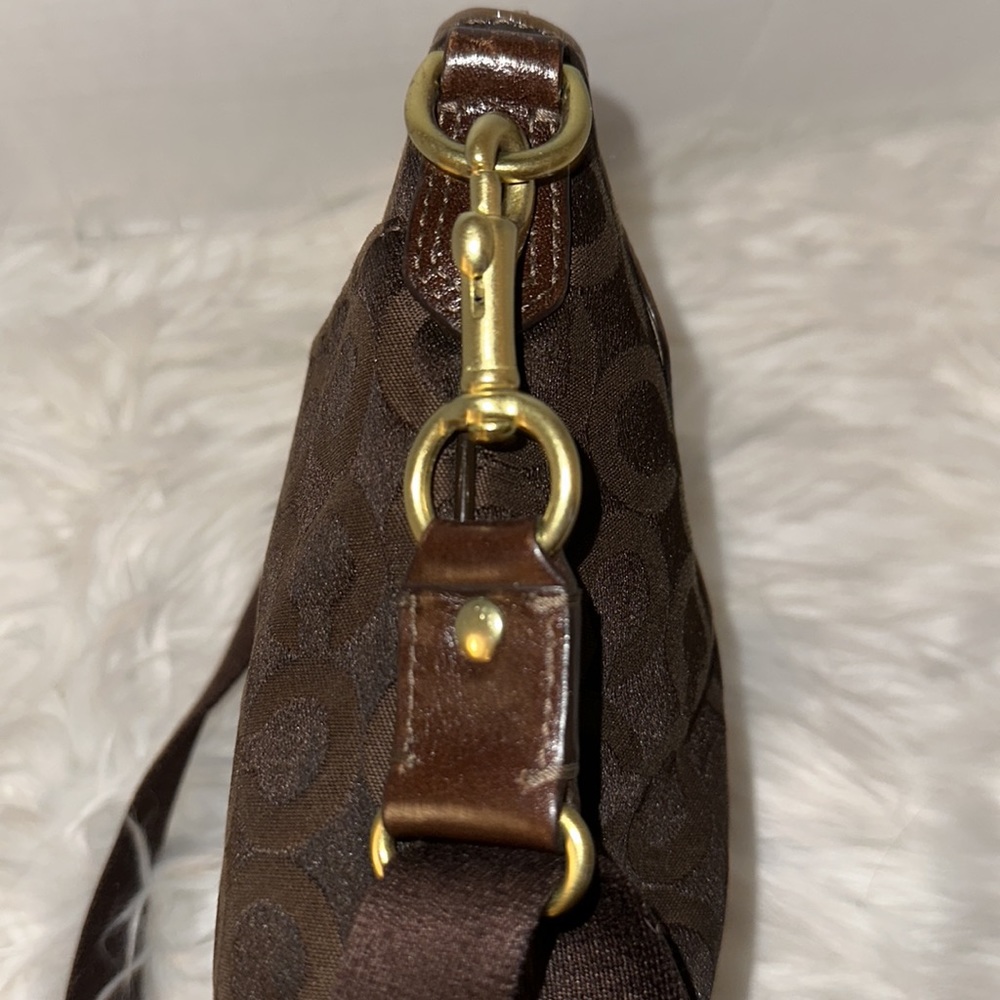 Coach Dark Brown Signature Canvas Crossbody with Gold Hardware - Picture 6 of 14